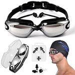 Swimming Goggles, HD Waterproof Anti Fog Swim Goggle Swimming cap Kit Equipment for Adults Men Women Youth