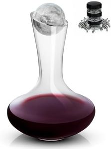 Gusto Nostro Crystal Wine Decanter with Marble Stopper - Premium Hand-Blown Lead-Free Glass Wine Decanter for Red Wines - 750ml Carafe for Wines with Natural Stone Round Stopper - Sleek Slanted Design