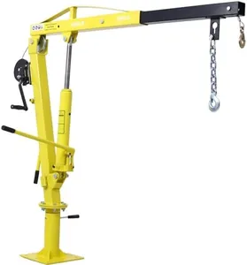 Pickup Truck Crane with Hand Winch,2000 LBS Capacity,360° Swivel Truck Jib Engine Hoist Crane,Folding Electric Winch Truck-Mounted Bed Crane in Construction, Forestry, Factory (Yellow)