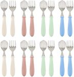 16 Pieces Toddler Fork and Spoon Silverware Set Stainless Steel Baby Utensils Round Handle & Tines for Safe Baby Toddler Self Feeding