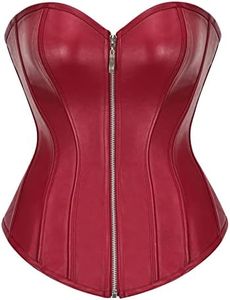 bslingerie® Womens Faux Leather Zipper Front Bustier Corset Top, Deep Red, Large