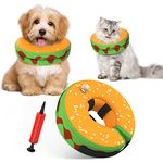 Protective Inflatable Recovery Cone Collar for Smal Medium Large Dog, Soft E-Collar Dog Donut Cone Alternative After Surgery for Dogs Cats (Burger-M(Neck 9.8''-12.5''), Nylon)