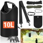 Ultralight Bear Food Bag Hanging System, 10L Waterproof Camping Bear Proof Food Storage Bags Bear Canister Gear Kit for Outdoor Backpacking Safety Survival Bear Protection Bag with Pulley System-Black