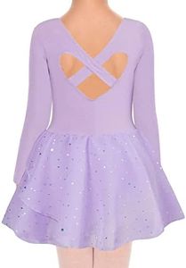 Move Dance Girls Dance Leotards Long/Ruffle Sleeve Ballet Outfits Clothes Tutu Dress for 3-9 Years, Purple, 8-9 Years