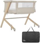 Evolur Stellar Bassinet and Bedside Sleeper, Easy to Fold and Carry, Lightweight and Portable Baby Bassinet, Height Adjustable, Mattress Pad Included, Beige