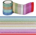 Thin Glitter Washi Tape - 24 Rolls 5mm Colored Rainbow Washi Masking Tape Set, Skinny Decorative Tape for Bullet Journal, DIY Crafts, Planner, Scrapbook, Gift Packaging (Glitter Tape-24)