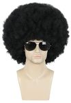 Karlery Adult Men Women Afro 70s 80s Curly Black Wig Rocker Party Wig California Halloween Costume Wig