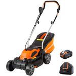 Yard Force 40V 32cm Cordless Lawnmower with Lithium-ion Battery and Quick Charger LM G32, Black/Orange