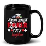 Personalized World's Okayest Poker Player Black Coffee Mugs with Name, Custom Poker Coffee Cup Gift for Men Women Poker Player, World's Okayest Poker Player Travel Mug, Poker Ceramic Mug 11 Oz 15 Oz