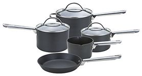 Anolon Professional Non Stick Pots and Pans Set of 5 - Cookware Set with Milkpan, Saucepans with Toughened Glass Lids & Frying Pan, Oven & Dishwasher Safe Cookware, Black