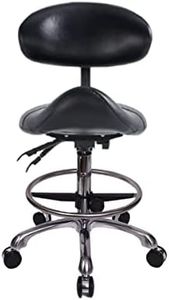 MWOSEN Saddle Stool Chair with Backrest and Foot Ring, Ergonomic Rolling Esthetician Seat for Salon, Tattoo Shop, Spa, Facial lash Home, Dentist Clinic, Esthetician Chair, Black