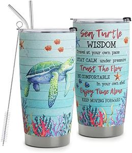 HOMISBES Sea Turtle Gifts for Women - Stainless Steel Sea Turtle Wisdom Tumbler Cup 20oz for Turtle Lover - Ocean Beach Themed Gifts For Women Novelty Turtle Mug With Lid Animal Lover Gift