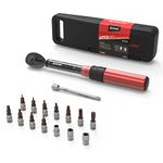 EZARC Torque Wrench Set 1/4 inch Drive Click - 2 to 20Nm - 1/4'' Bicycle Torque Wrenches for Road & Mountain Bikes - Includes Hex/Allen 2-8, Torx 10-30, 100mm Extension Bar