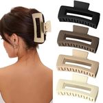 BAKEFY -4 Pcs Extra Large Claw Clips Hair Clips For Thick Hair And Long Hair, Jumbo Claw Clips, Oversized Matte Non-Slip Hair Clips For Women, Big Strong Hold Jaw Clip (Neutral),Assorted