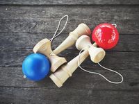 Wooden Kendama Toy/Wooden Cup and Ball/Japanese Traditional Game/Balance Skill Toy with Long Thread, Wooden Finishing with Durable Handle – Adult Handcrafted Wooden Toy (Blue)