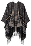 Urban CoCo Women's Printed Tassel Open front Poncho Cape Cardigan Wrap Shawl - black - Free size