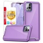 TJS Compatible for T-Mobile Revvl 6 Pro 5G Tough Mobile Phone Case, with Tempered Glass Screen Protector Dual Layer Heavy Duty Shockproof Rugged Hybrid Hard Protector Back Cover (Purple)