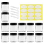 Cornucopia Brands 4-Ounce Clear Glass Jars (12-Pack); Straight-Sided Containers for Cosmetics and Food Storage with Spatulas and Labels