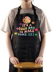 WZMPA Artist Painters Apron With Pockets Art Teacher Gift It's A Good Day To Make Art Adjustable Apron For Art Lover Student, Make Art Apron Bl, Medium