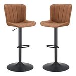 OSP Home Furnishings Kirkdale 2-Pack Height Adjustable Faux Leather Stools with Padded Contour Seats, Sand Brown