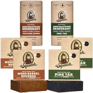 Dr. Squatch Natural Men’s Bar Soap and Deodorant (6-Pack) | Natural Cold Process Body Soap Bar & Aluminum-Free Deodorant Men, Gifts for Men (Wood Barrel Bourbon & Pine Tar)