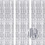 Owill 3pcs 3ft X 8.3ft Silver Tinsel Glitter Curtain，Foil Fringe Curtain Aluminum Foil Flow Silk Curtain Background Streamer Birthday Party Wedding Holiday Backdrop Decoration