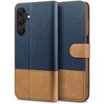 BEZ Case for Samsung A25 5G Phone Case, Case Compatible with Samsung Galaxy A25 5G, Flip Wallet Cover [Canvas Faux Leather] with Credit Card Holders, Kick Stand, Magnetic Strap Closure, Blue Navy