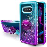 Silverback Galaxy S10E Case, Moving Liquid Holographic Sparkle Glitter Case with Kickstand, Bling Diamond Rhinestone Bumper W/Ring Stand Slim Samsung Galaxy S10E Case for Girls Women -Purple