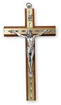 15cm Mahogany Wood Crucifix Cross Wall Hanging Wall Hanging Silver Jesus Diamond Cut Inlay 10581