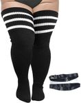 Womens Plus Size Stripe Stockings Over the Knee Socks Thigh High Stocking, Extra Long & Thick Over the Knee Stockings - Black&White