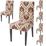 HOKIPO Polyester Blend Chair Slip Cover Set of 6 Stretchable Elastic Dining Seat Cover (Ar-4097-D10*6, Brown)