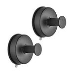 JOMOLA 2PCS Stainless Steel Bathroom Towel Hook Suction Cup Holder Utility Shower Hooks Hanger for Towel Storage Kitchen Utensil Vacuum Suction Cup Hooks, Matte Black