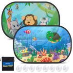 PEMOTech Car Window Shade for Baby, (20"x 12") 2 Pack UV-Protection Sun Shade for Car Window for Kids Car Side Window Sun Shades Cartoon Animal Design, Car Window Screen for Baby Pets for Car Camping