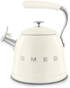 Smeg, WKF01CR Stainless Steel Whistling Kettle, 2.3L Capacity, Removable Lid and Measuring Spout, Induction Compatible, Cream