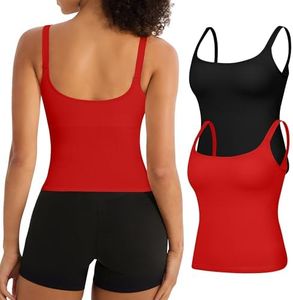 Missclub Yoga Tank Tops for Women Ribbed Crop Tops with Thin Strap Slim Fit