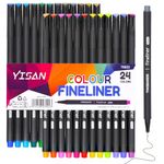 YISAN Colored Pens,24 Fineliners,Journal Pens,Drawing Pens,Colored Markers Fine Tip for Note Taking, Coloring, Art Projects Supplies，70023