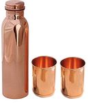 Golden Valley Pure Copper 1 Litre Water Bottle with 2 Copper Glass Drinkware Gift Set (1000 ML Bottle, 300 ML Glass)