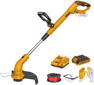 INGCO 20V Lithium-Ion Cordless Grass String Trimmer 8200RPM 2IN1 Grass Trimmer And Edger Strimmer Line Strimmers Edge Cutter with 1Pcs 2.0Ah Battery, 1Pcs Charger CGTLI20301