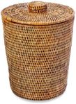 KOUBOO La Jolla Rattan Round Waste Basket with Lid & Plastic Insert, 2 Gallon Woven Wastebasket for Bathroom, Kitchen, Office, Living Room, & Home Decor, Honey Brown