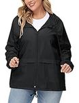 Avoogue Plus Size Raincoat Women Waterproof Rain Jacket Packable Outdoor Hooded Windbreaker, Black, 4X-Large Plus