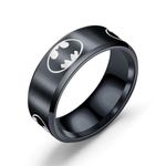 Sping Jewelry 8MM Batman Ring Black Titanium Stainless Steel Edge Ring Band for Men Boys