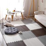 SIGNATRON 8 Pcs - 32 Sq Ft, Fitness Puzzle Mat, Gym Floor Mat, Exercise Mat, EVA Foam Interlocking Tiles, Protective Flooring for Home Gym Equipment and Workouts, 12mm (Brown - Grey - White)