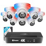 Swann 4K UHD Home Security Camera System, 16Ch NVR with 2TB HDD, 8 Indoor Outdoor Dome IP Cameras, PoE Wired, Video Analytics, 2-Way Audio, Sirens, Color Night Vision, True Detect, 24/7,1689808D