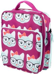 Insulated Lunch Box w Snack Pocket & Water Bottle Holder- Girls or Kids School Lunchbox Tote Keeps Food Hotter or Colder Longer-Reusable Bag Fits Most Bento Boxes Ice Packs Nesting Container-Kitty Cat