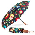 Windproof Strong Umbrella for Women, Compact & Lightweight, Foldable Automatic Open-Close, Double Canopy, Good for Travel, Colourful Floral Design, Small Fits in Backpack, Handbag Size (Multicolour)