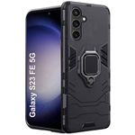 TheGiftKart TPU+PC Tough Armor Bumper Back Case Cover For Samsung Galaxy S23 Fe 5G | Ring Holder & Kickstand In-Built | 360 Degree Protection Back Case Cover For Samsung Galaxy S23 Fe 5G (Black)