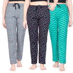 Real Basics Women's Cotton Printed Pyjama pack of 3(RB-W-PJ-M-P3-S3(Pan+Coff+Che) M)