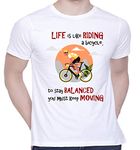 Graphic Printed T-Shirt for Unisex Life is like a bicycle Tshirt | Casual Half Sleeve Round Neck T-Shirt | 100% Cotton | D00807-209_White_Small