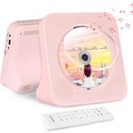 Desktop CD Player Support Bluetooth/FM Radio/USB/AUX, Portable CD Player with Built-in HiFi Speakers, Timer, Dust Cover, LCD Display, Remote Control, Pink