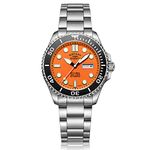 Rotary Super 7 SCUBA Automatic Orange Dial Ceramic Bezel Silver Stainless Steel Bracelet Men’s Dive Watch S7S002B